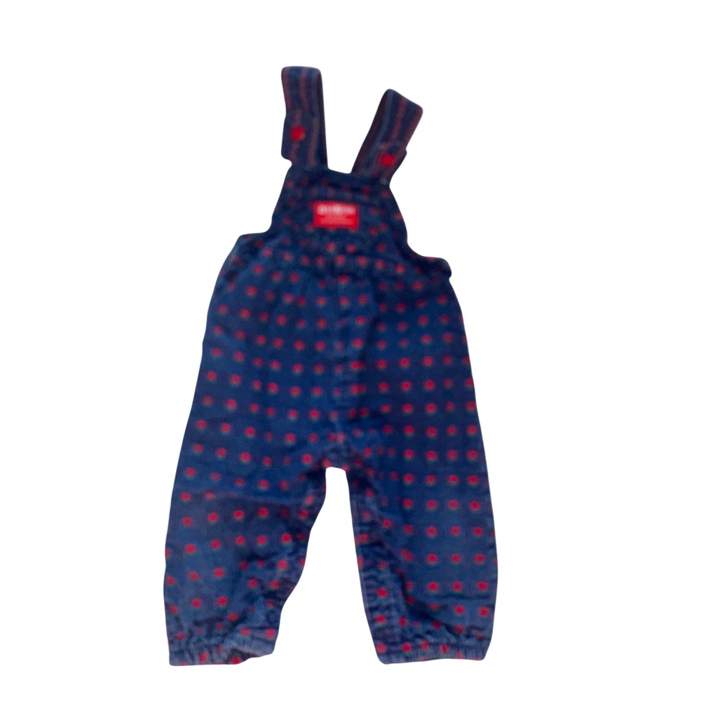 Vintage OshKosh Bgosh Baby Girls 12M Floral Rose Denim Overalls Blue Red Bow